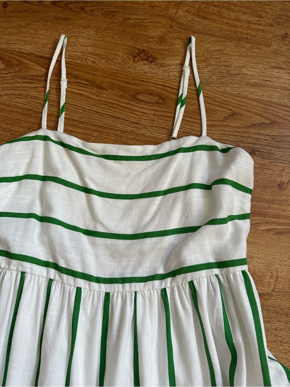 By the River White Green Stripe Maxi Dress M Open Back - Picture 2 of 14
